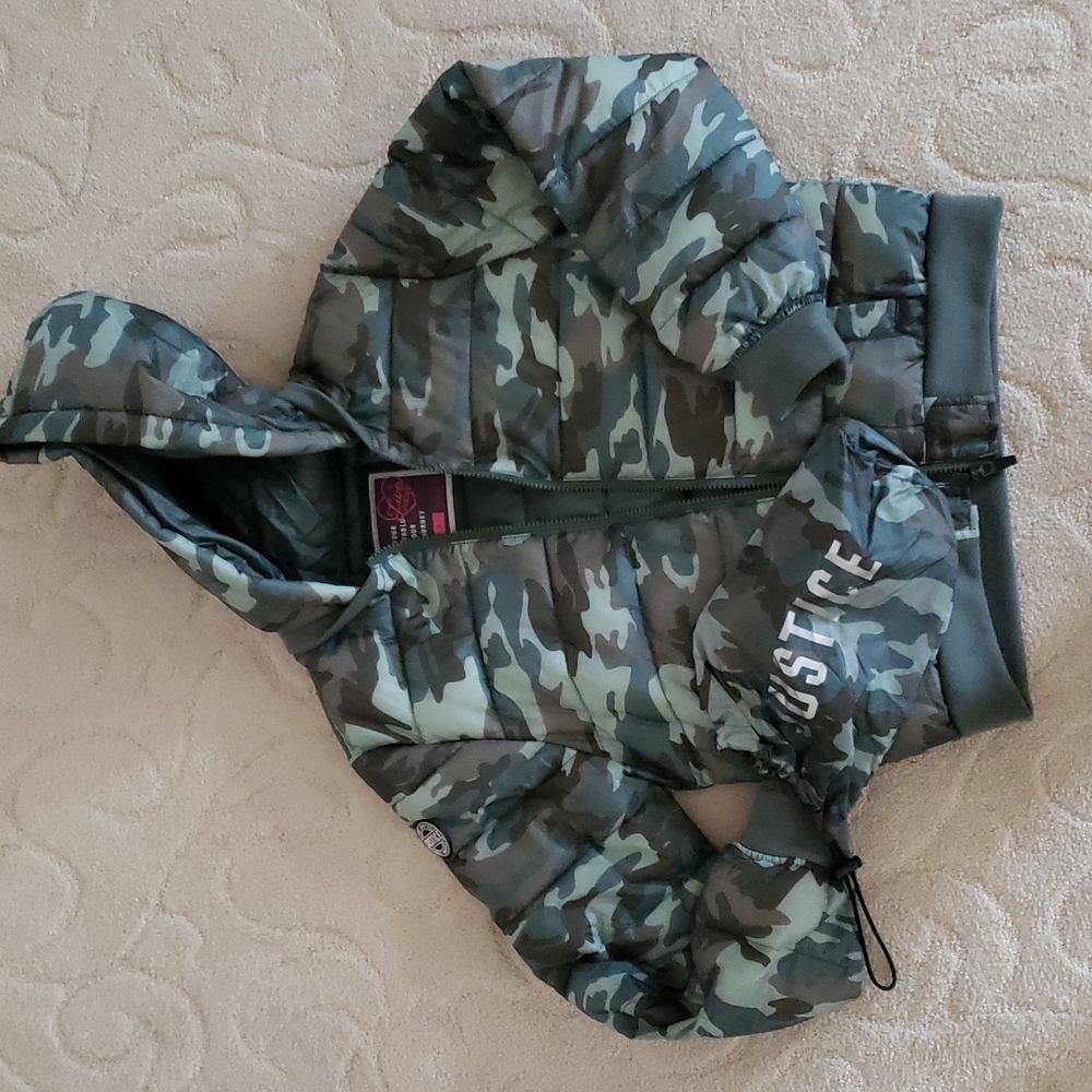 Justice packable jacket fatigue pattern
